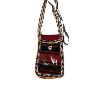 Woven Llama Crossbody Bag — Embroidered Textile Purse — Boho Style Shoulder Bag